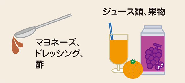 マヨネーズ・ドレッシング・酢・ジュース類・果物